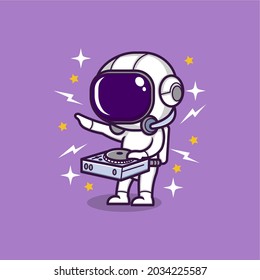 cute cartoon astronaut playing dj .vector illustration for mascot logo or sticker