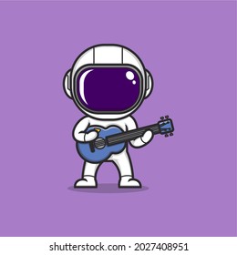 cute cartoon astronaut playing guitar. vector illustration for mascot logo or accessories
