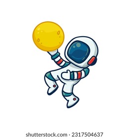 cute cartoon astronaut playing with the moon. Vector illustration