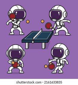 cute cartoon astronaut playing ping pong set collection