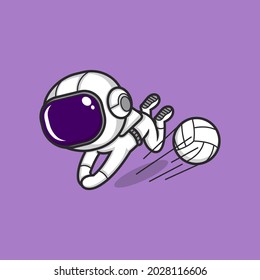 cute cartoon astronaut playing volleyball. vector illustration for mascot logo or sticker