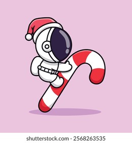 Cute Cartoon Astronaut Riding on a Winter Candy Vector Icon Illustration. Science Holidays Icon Concept Isolated Premium Vector. Science Cartoon Style