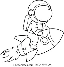 Cute cartoon astronaut riding a rocket