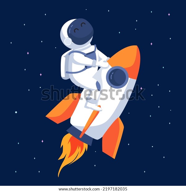 Cute Cartoon Astronaut Riding Rocket Space Stock Vector (Royalty Free ...