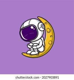 cute cartoon astronaut sad on the moon. vector illustration for mascot logo or sticker