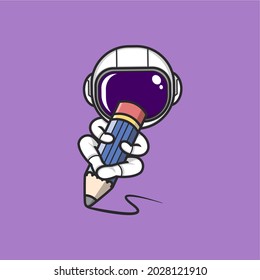 cute cartoon astronaut scribbling with pencil. vector illustration for mascot logo or sticker