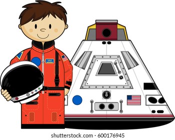 Cute Cartoon Astronaut and Space Capsule