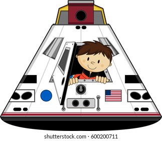 Cute Cartoon Astronaut in Space Capsule
