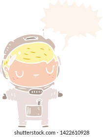 cute cartoon astronaut with speech bubble in retro style