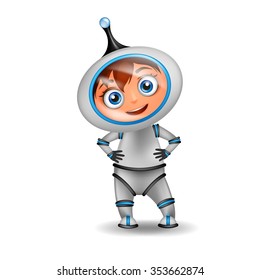 Cute cartoon astronaut standing isolated