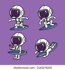 cute cartoon astronaut surfing set collection