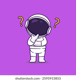 Cute cartoon of astronaut is thinking. Vector illustration of astronaut finding ideas. Science and technology concept.