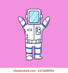 Cute cartoon astronaut waving vector illustration. futuristic technology mascot concept