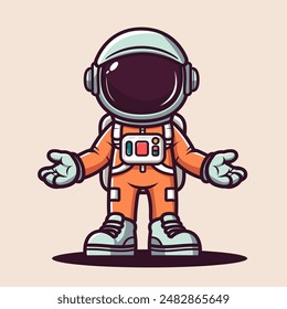 Cute Cartoon Astronaut wearing orange suit and white helmet