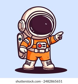 Cute Cartoon Astronaut wearing orange suit and white helmet