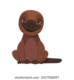 Cute cartoon Australian platypus sitting