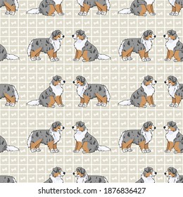 Cute cartoon Australian Shepherd sitting vector clipart. Pedigree kennel dog breed for obedience training. Purebred domestic puppy for dog show illustration mascot. Isolated canine hunting breed. 