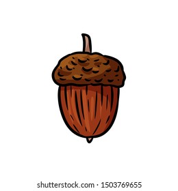 Cute cartoon autumn acorn symbol. Isolated logo graphic glyph