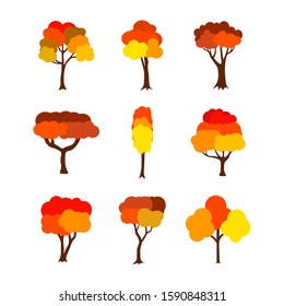 cute cartoon autumn fall trees collection