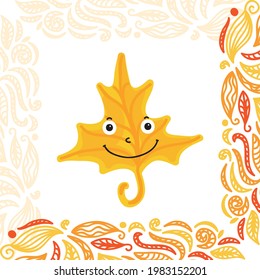 Cute cartoon autumn leaf. Vector illustration