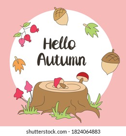 Cute Cartoon Autumn Trunk with Fall Floral Clipart vector illustration