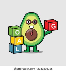 Cute cartoon avocado businessman stacking goal box in 3d modern style design