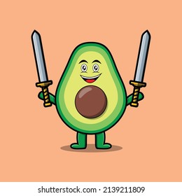 Cute cartoon Avocado character holding two sword in 3d modern design
