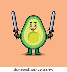 Cute cartoon Avocado character holding two sword in 3d modern design