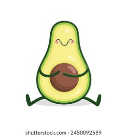 Cute cartoon Avocado character hugging himself. Self love, with love to yourself concept.  Vector illustration