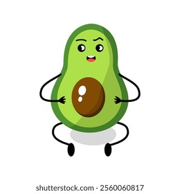 A cute cartoon avocado character, isolated on a white background, designed as a green alien monster. It is a vector illustration representing the superfruit, food, and healthcare concept.