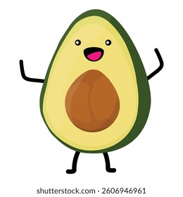 Cute cartoon avocado character isolated on white background. Smiling avocado. Vector illustration