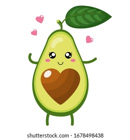 Cute cartoon avocado character in love isolated on white background. Vector illustration for any design.