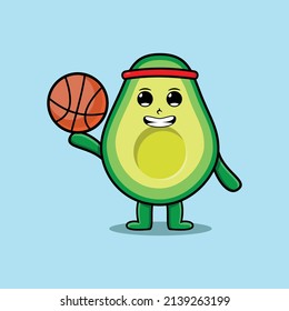 Cute Cartoon avocado Charakter Basketball spielen
