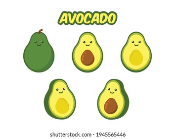 El aguacate de dibujos animados, el aguacate y el diseño plano. ilustración vectorial
