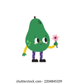 Cute cartoon avocado illustration on a white background. Funny colorful character.