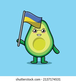 Cute cartoon Avocado mascot character with ukraine flag in modern design