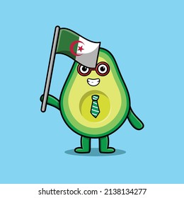 Cute cartoon Avocado mascot character with Algeria Country flag in modern design 
