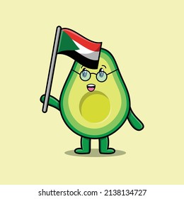 Cute cartoon Avocado mascot character with flag of Sudan Country in modern design