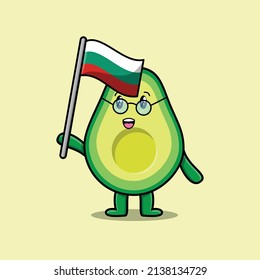 Cute cartoon Avocado mascot character with flag of Bulgaria country in modern design