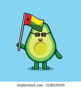 Cute cartoon Avocado mascot character with flag Guinea-Bissau country in modern design