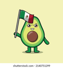 Caricatura de aguacate personaje de mascota con bandera de México País en diseño moderno