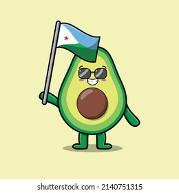 Cute cartoon Avocado mascot character with Djibouti Country flag in modern design