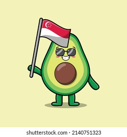 Cute cartoon Avocado mascot character with Singapore Country flag in modern design