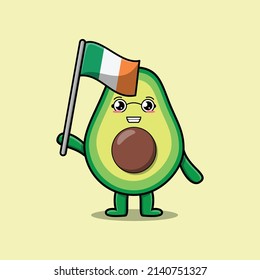 Cute cartoon Avocado mascot character with flag of Ireland republic in modern design