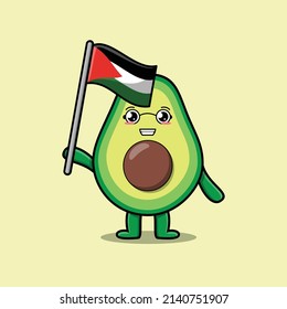 Cute cartoon Avocado mascot character with flag of Palestine Country in modern design