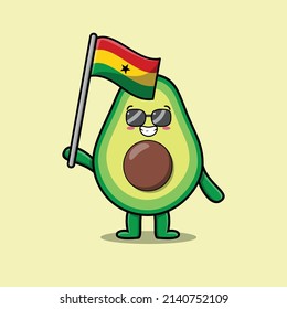 Cute cartoon Avocado mascot character with flag of Ghana country in modern design
