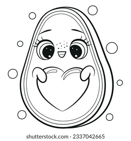 Cute Cartoon Avocado outlined for coloring book isolated on a white background