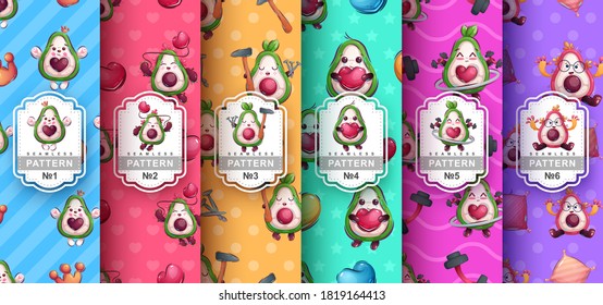 Cute cartoon avocado - seamless pattern. Vector eps 10