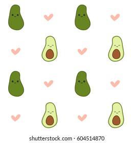 cute cartoon avocado seamless vector pattern background illustration