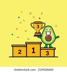 Cute cartoon avocado as the third winner with happy expression in 3d modern style design
